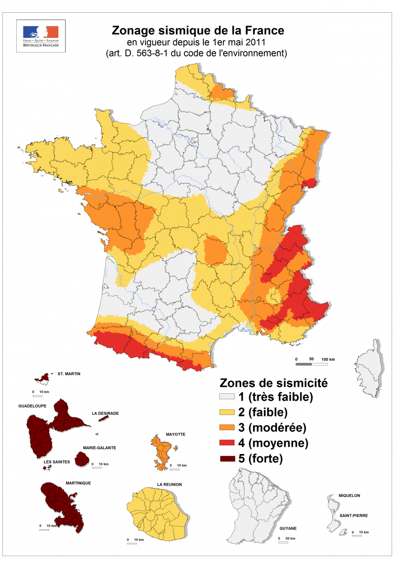Risques sismiques en France carte et zonage ERP