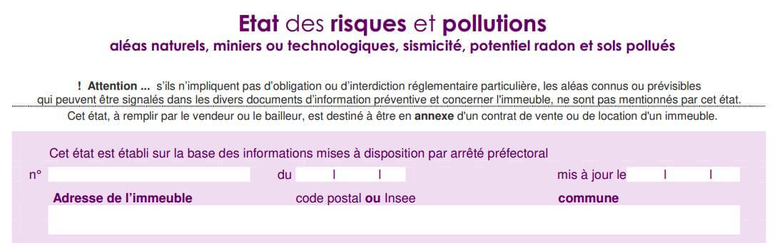 Etat des risques et pollutions