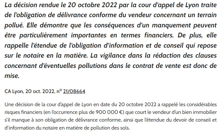 Sols pollués et responsabilité des vendeurs