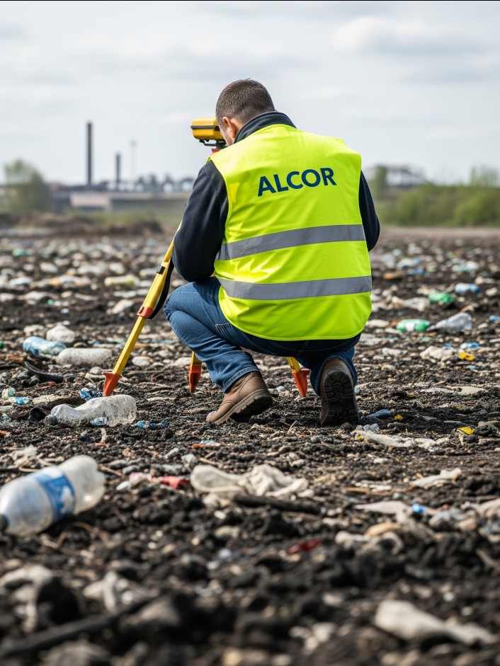 Technicien ALCOR réalisant un diagnostic de pollution des sols