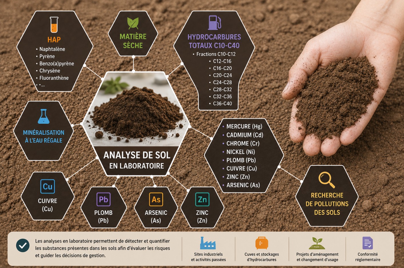 Analyses de sols en laboratoire, pollutions Analyses de sols en laboratoire